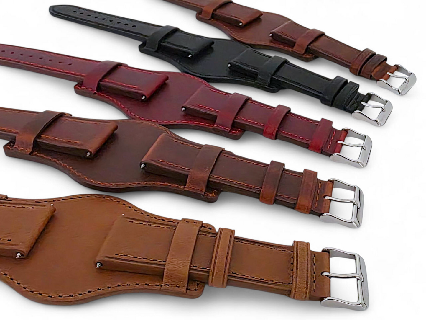 Horween Leather Bund Watch Strap Band Custom Handmade Military Cuff 20mm 22mm UK
