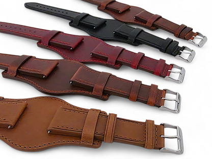 Horween Leather Bund Watch Strap Band Custom Handmade Military Cuff 20mm 22mm UK