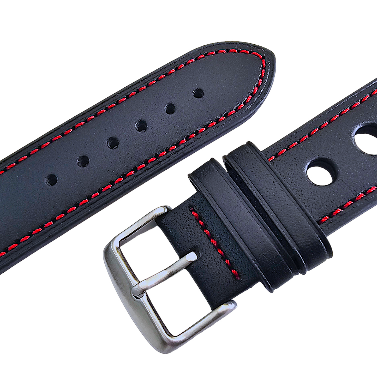 Premium Leather Rally Racing Watch Strap Band 18 20 22 24 mm Black Red Orange UK
