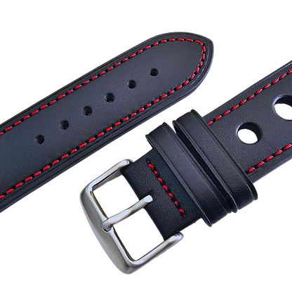Premium Leather Rally Racing Watch Strap Band 18 20 22 24 mm Black Red Orange UK