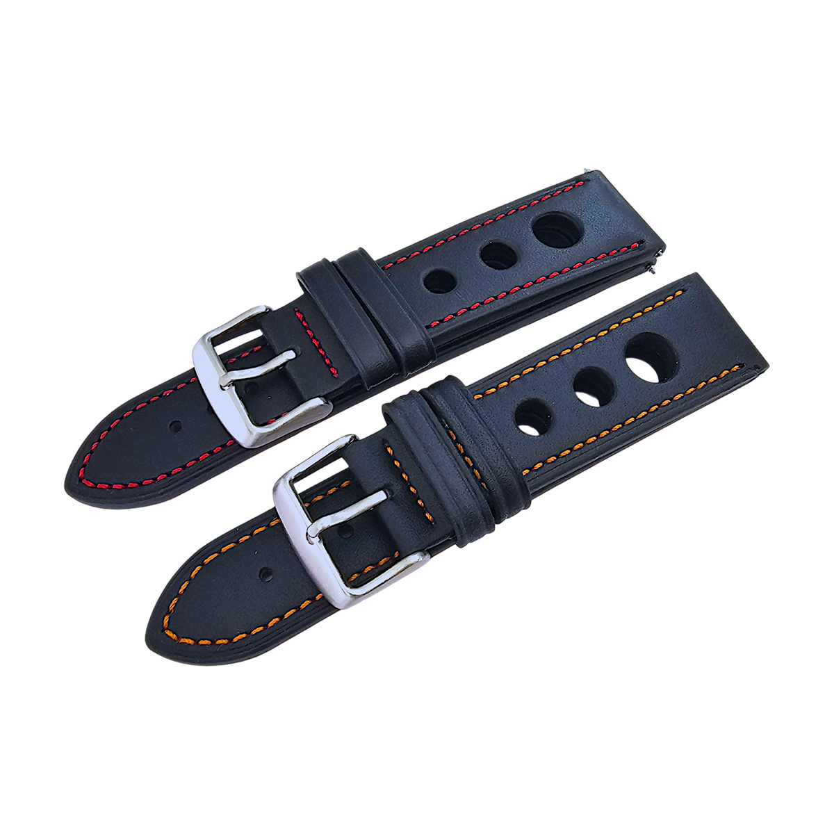 Premium Leather Rally Racing Watch Strap Band 18 20 22 24 mm Black Red Orange UK