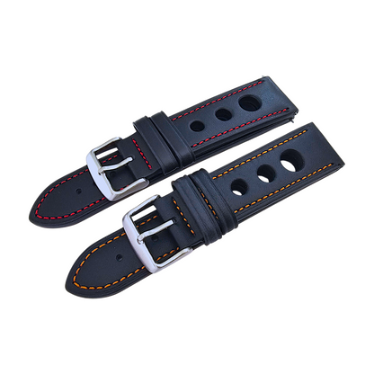Premium Leather Rally Racing Watch Strap Band 18 20 22 24 mm Black Red Orange UK