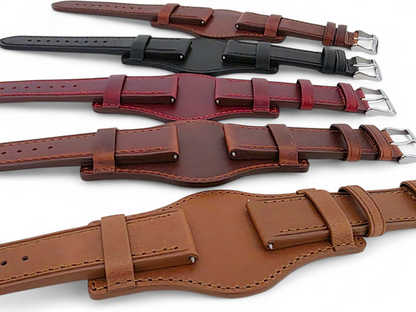Horween Leather Bund Watch Strap Band Custom Handmade Military Cuff 20mm 22mm UK