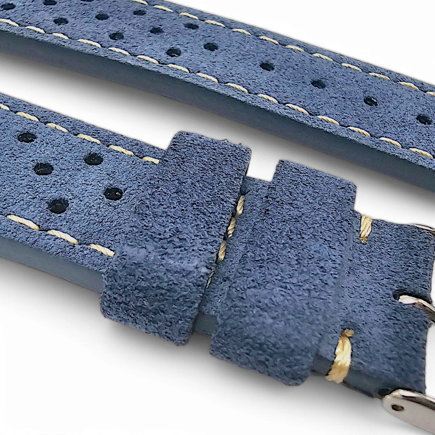 Italian Suede Rally Watch Strap 20mm 22mm Cobalt Blue