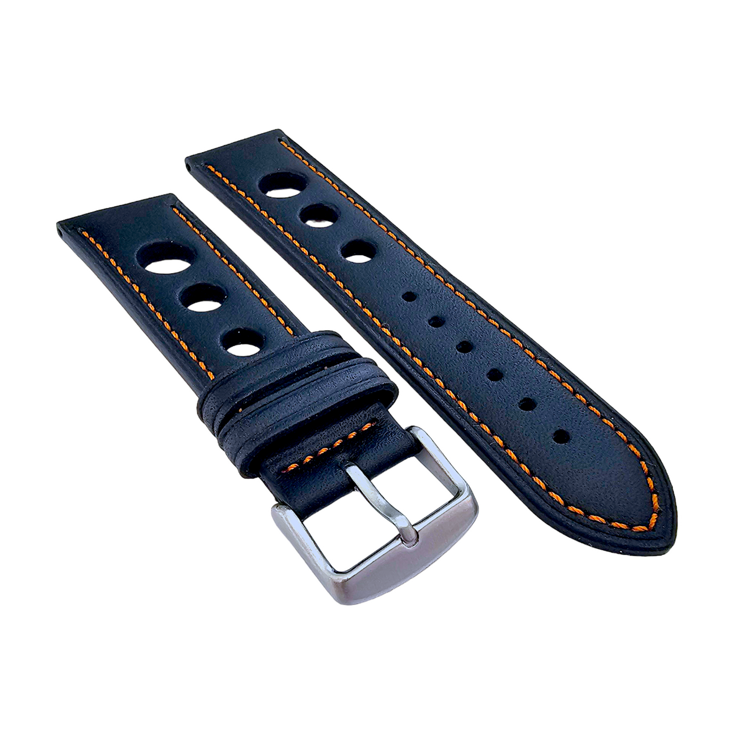 Premium Leather Rally Racing Watch Strap Band 18 20 22 24 mm Black Red Orange UK