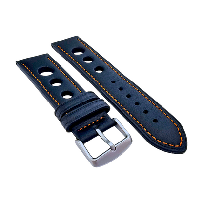Premium Leather Rally Racing Watch Strap Band 18 20 22 24 mm Black Red Orange UK