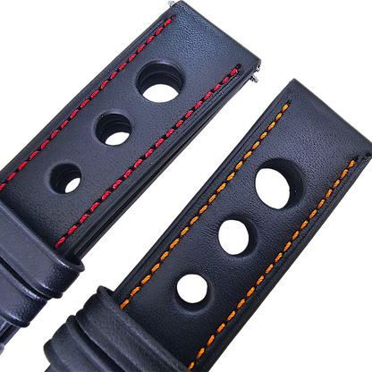 Premium Leather Rally Racing Watch Strap Band 18 20 22 24 mm Black Red Orange UK