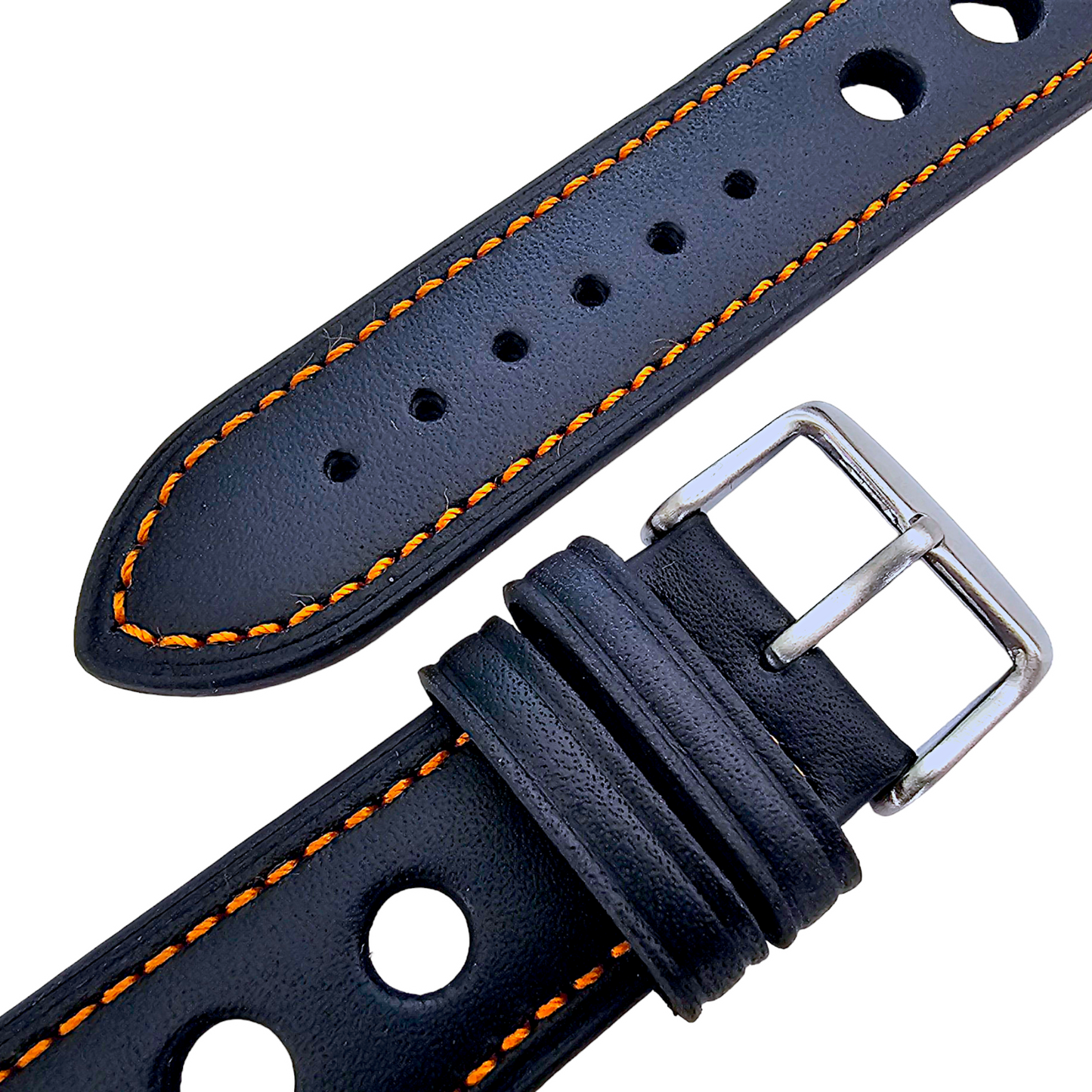 Premium Leather Rally Racing Watch Strap Band 18 20 22 24 mm Black Red Orange UK