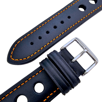 Premium Leather Rally Racing Watch Strap Band 18 20 22 24 mm Black Red Orange UK