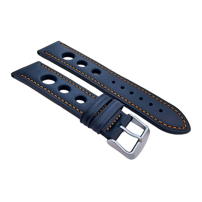 Premium Leather Rally Racing Watch Strap Band 18 20 22 24 mm Black Red Orange UK