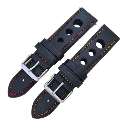 Premium Leather Rally Racing Watch Strap Band 18 20 22 24 mm Black Red Orange UK