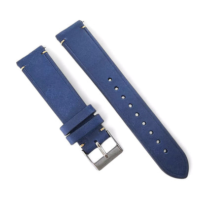 Vegetable Tanned Flat Italian Leather Watch Strap 20mm 22mm Cobalt Blue