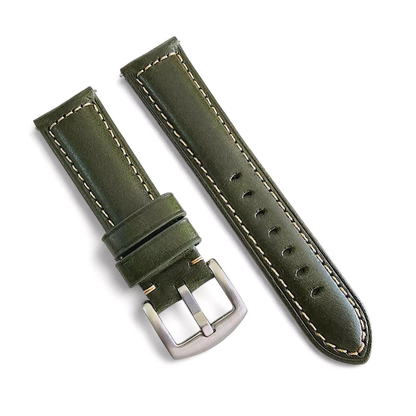 Vintage Cracked Leather Watch Strap Band Padded Two Piece Dark Green 20mm 22mm