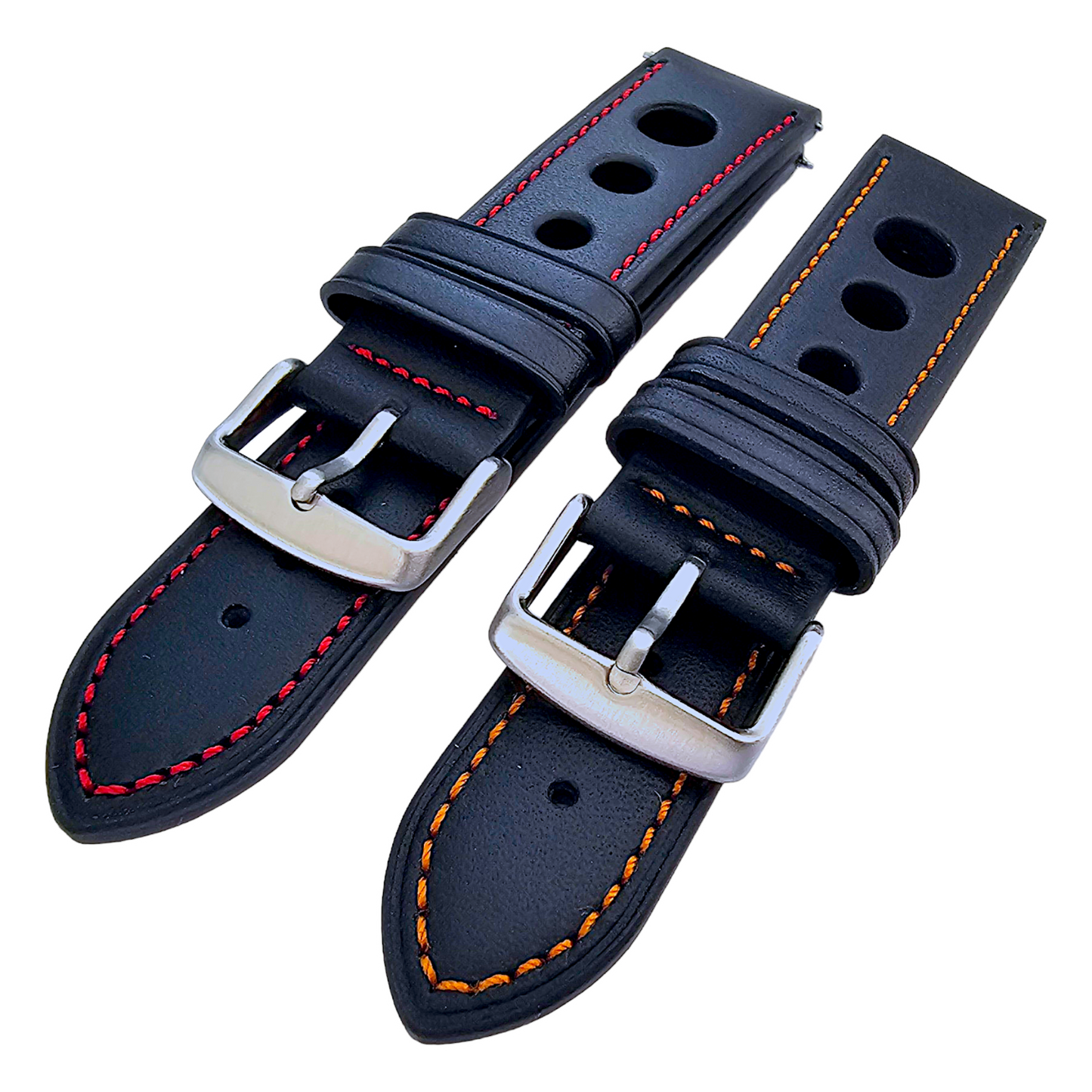 Premium Leather Rally Racing Watch Strap Band 18 20 22 24 mm Black Red Orange UK