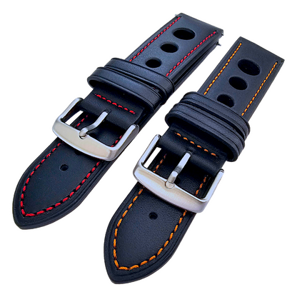 Premium Leather Rally Racing Watch Strap Band 18 20 22 24 mm Black Red Orange UK