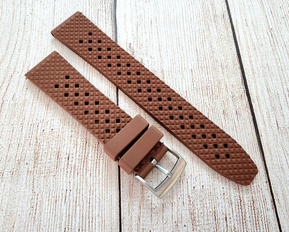 FKM Rubber Honeycomb Divers Watch Strap Band 20mm 22mm Brown