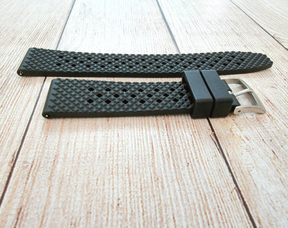 FKM Rubber Honeycomb Divers Watch Strap Band 20mm 22mm Black