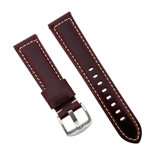 Vegetable Tanned Leather Watch Strap 20mm 22mm Burgundy
