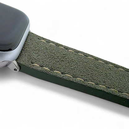 Luxury Italian Suede Strap For Apple Watch Olive Green