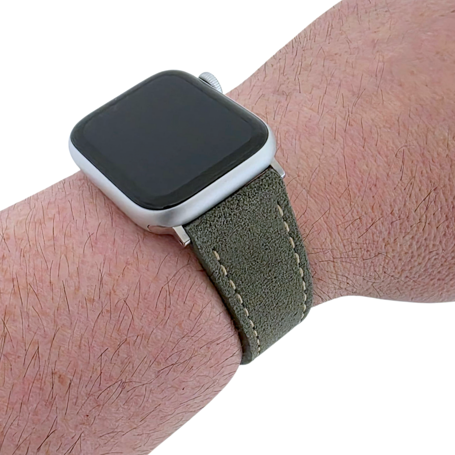 Luxury Italian Suede Strap For Apple Watch Olive Green