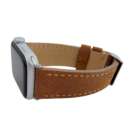 Luxury Italian Suede Strap For Apple Watch Caramel Brown
