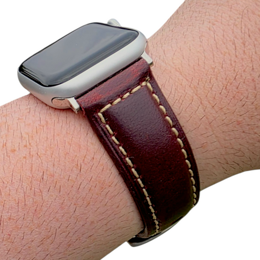 Full Grain Leather Strap For Apple Watch Burgundy