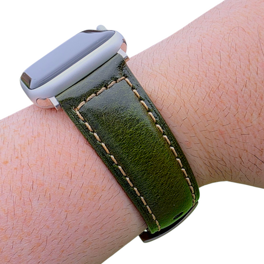 Full Grain Leather Strap For Apple Watch Green