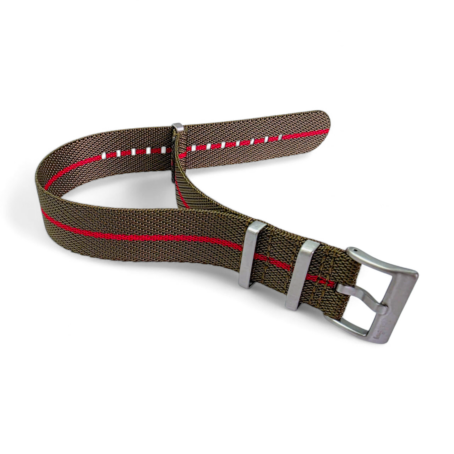 Aeris Flex Nylon Military Watch Strap Olive Khaki Red 20mm 22mm