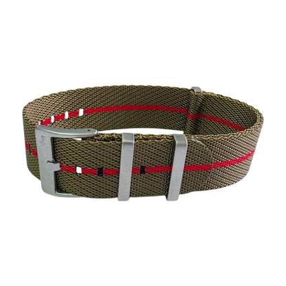 Aeris Flex Nylon Military Watch Strap Olive Khaki Red 20mm 22mm