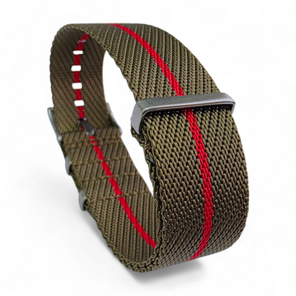 Aeris Flex Nylon Military Watch Strap Olive Khaki Red 20mm 22mm