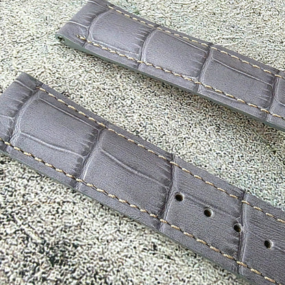 Crocodile Embossed Leather Deployant Strap - Custom Made to Order (Grey)