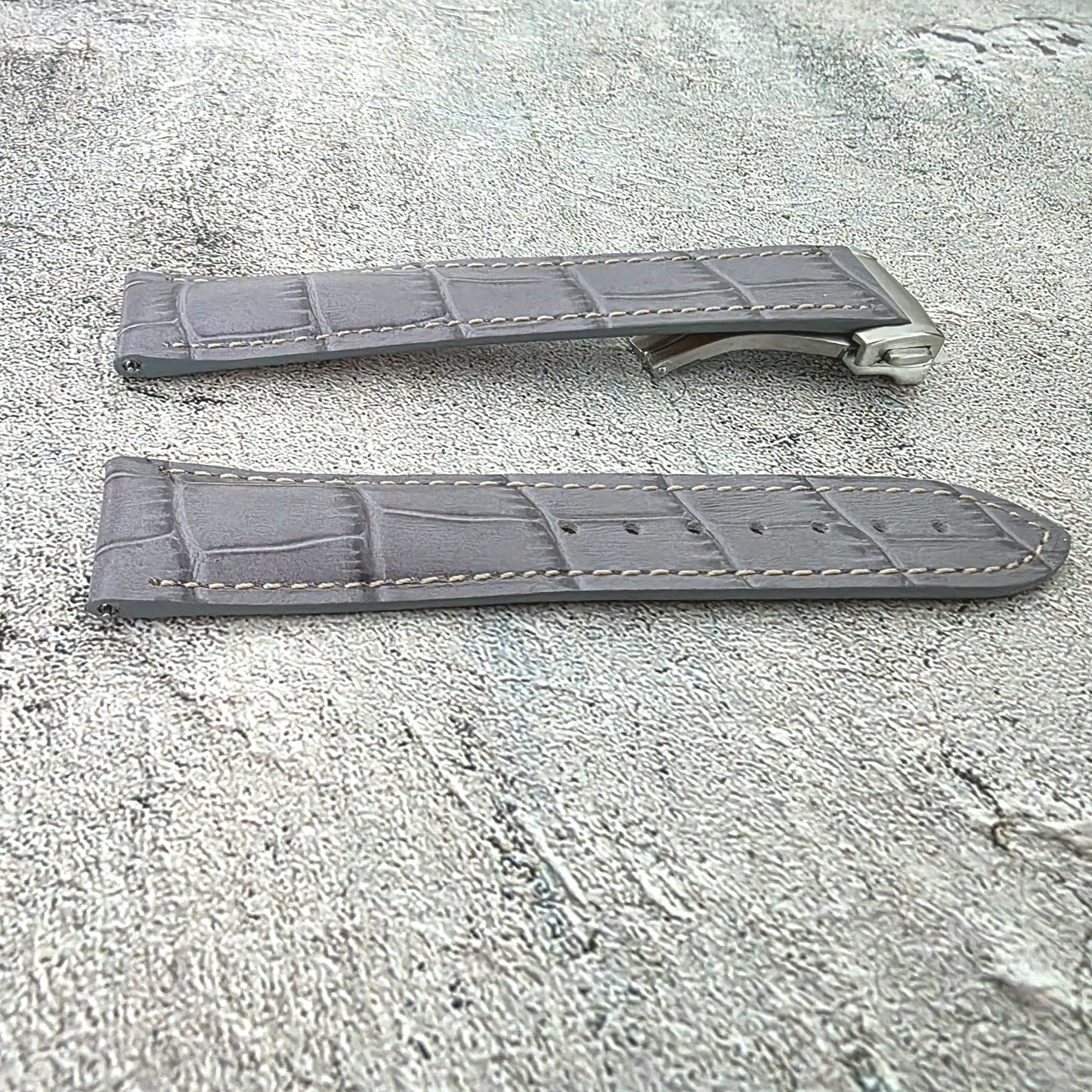 Crocodile Embossed Leather Deployant Strap - Custom Made to Order (Grey)