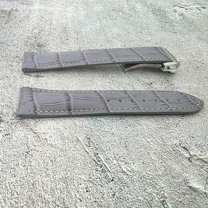 Crocodile Embossed Leather Deployant Strap - Custom Made to Order (Grey)