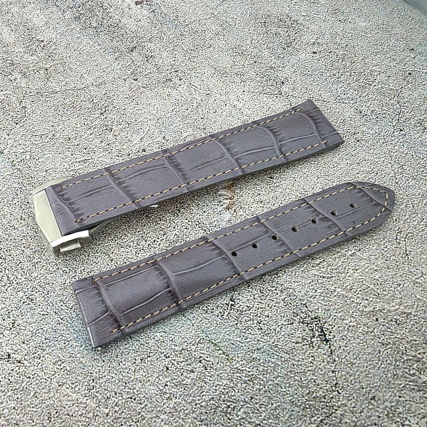 Crocodile Embossed Leather Deployant Strap - Custom Made to Order (Grey)