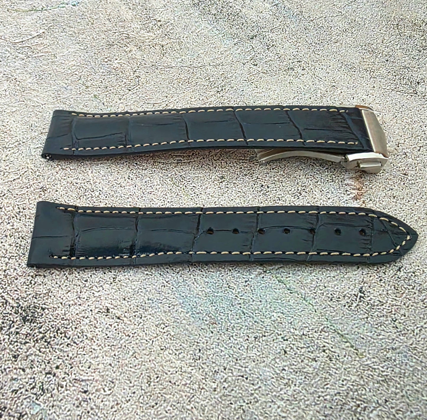 Crocodile Embossed Leather Deployant Strap - Custom Made to Order (Navy)