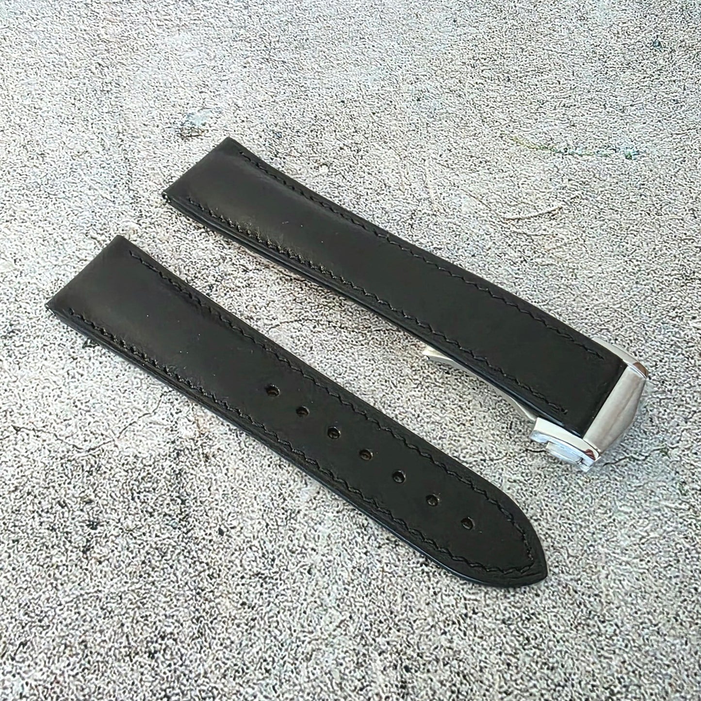 French Novanappa Leather Deployant Strap 19mm 20mm 21mm 22mm Black