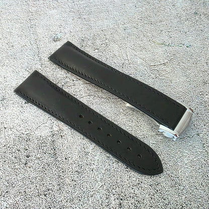 French Novanappa Leather Deployant Strap 19mm 20mm 21mm 22mm Black