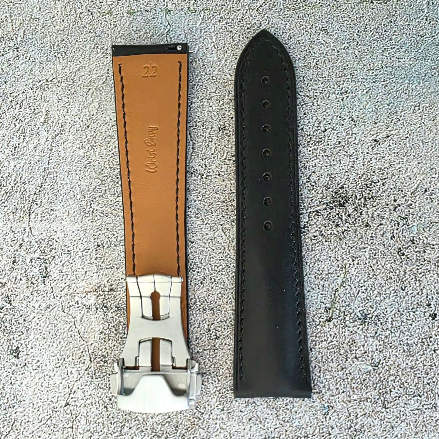 French Novanappa Leather Deployant Strap 19mm 20mm 21mm 22mm Black