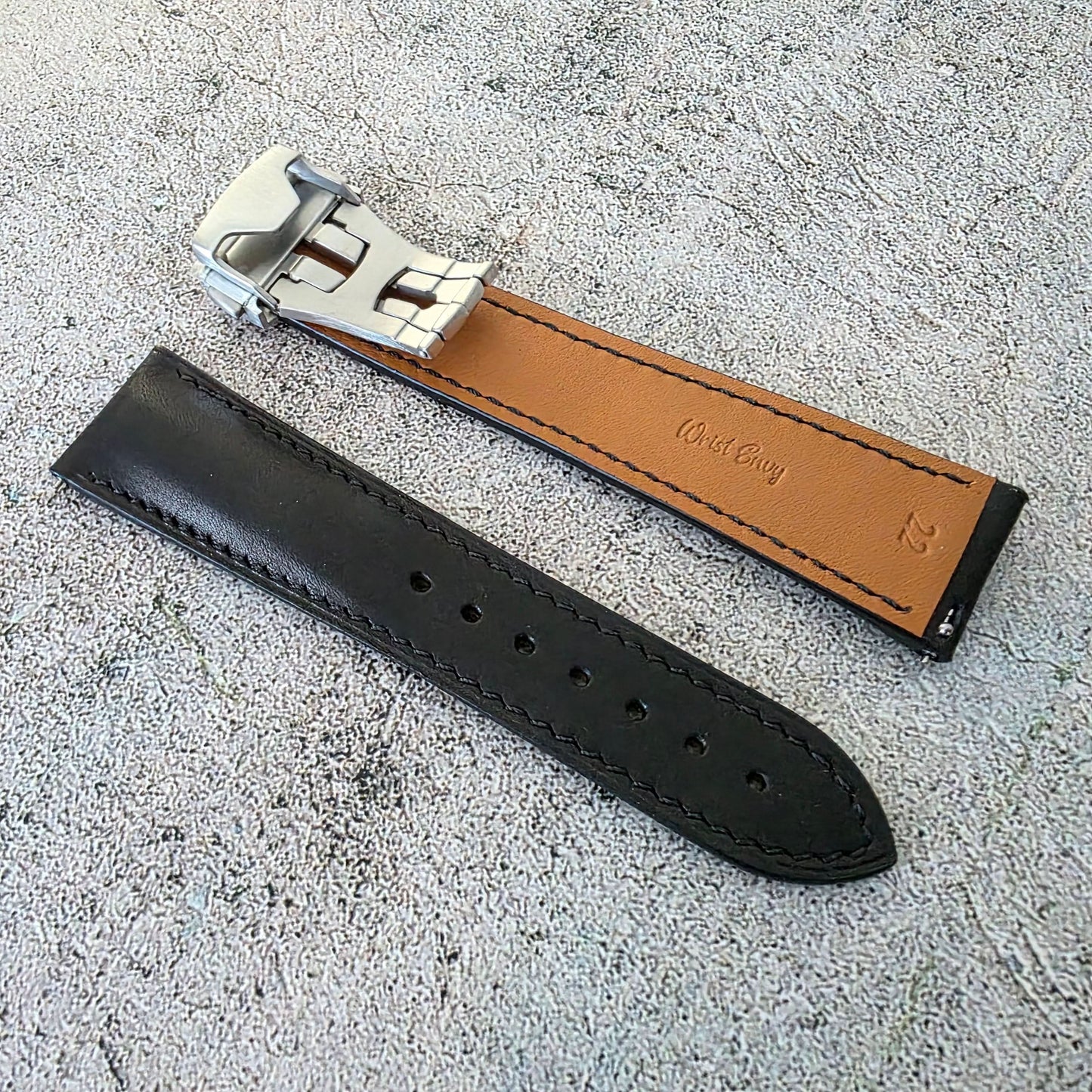 French Novanappa Leather Deployant Strap 19mm 20mm 21mm 22mm Black