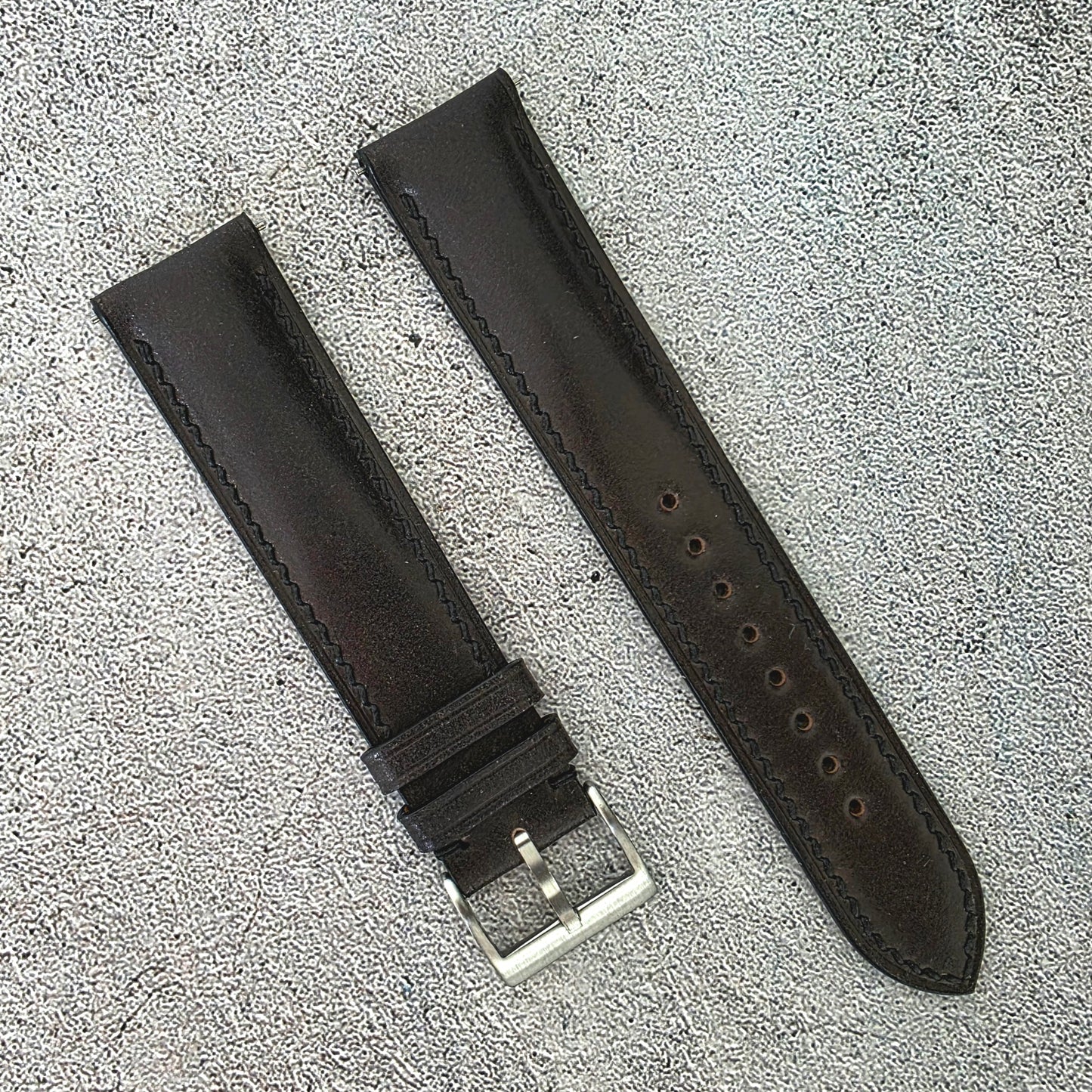 Shell Cordovan Hand Stitched Leather Strap 20mm Black