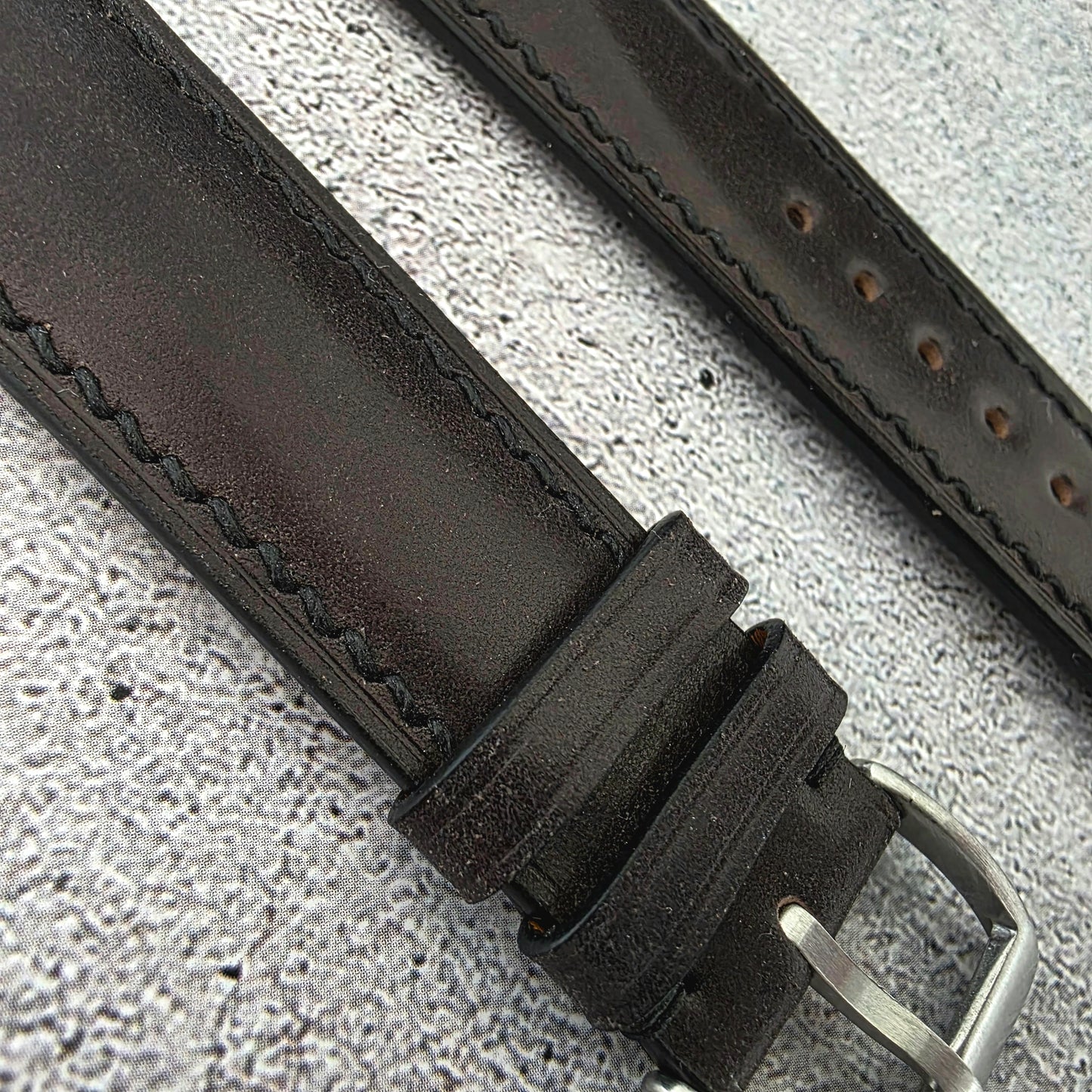 Shell Cordovan Hand Stitched Leather Strap 20mm Black