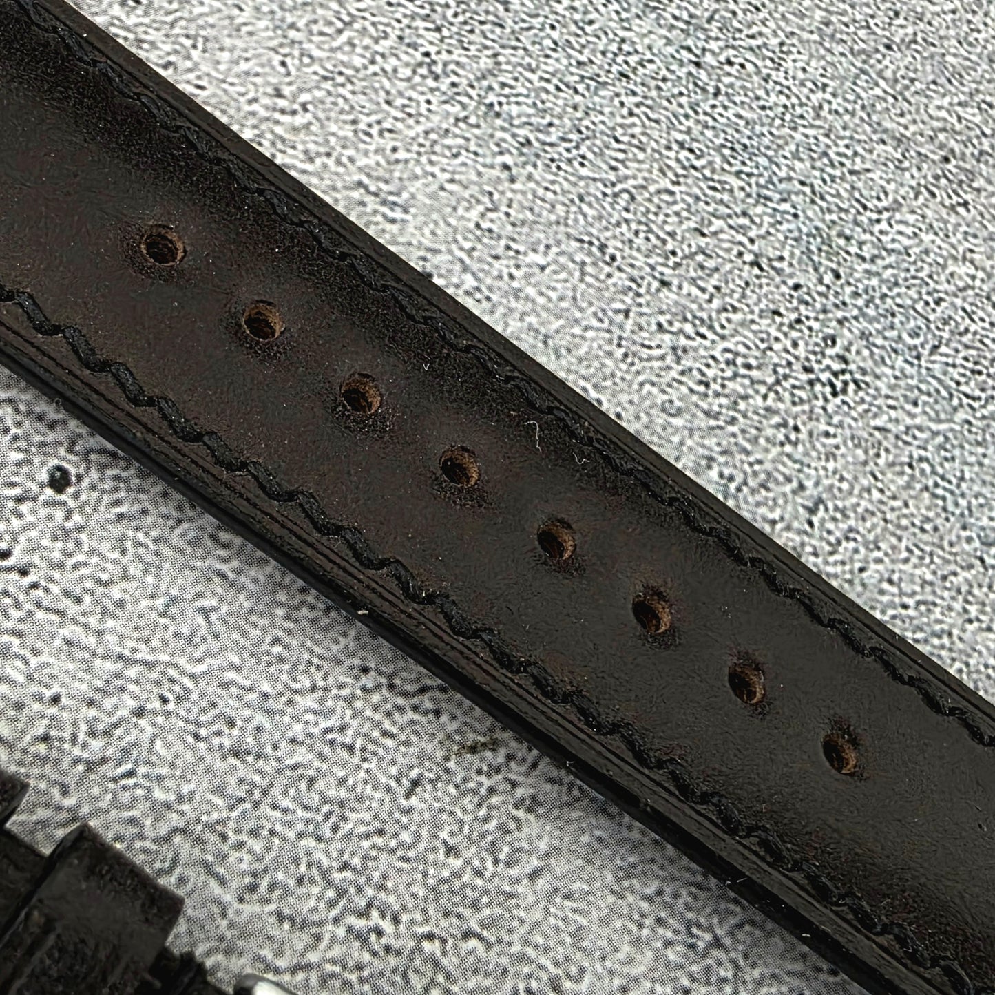 Shell Cordovan Hand Stitched Leather Strap 20mm Black