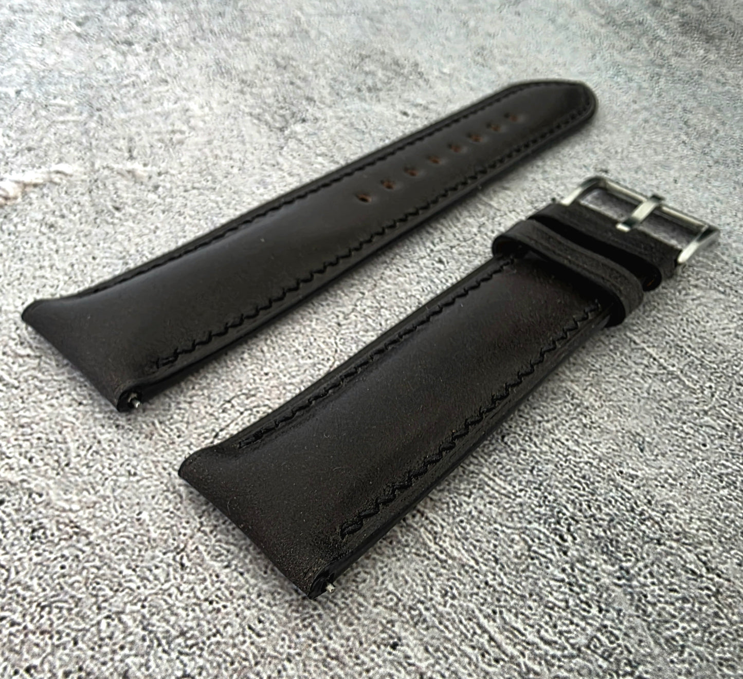 Shell Cordovan Hand Stitched Leather Strap 20mm Black