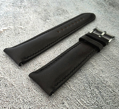 Shell Cordovan Hand Stitched Leather Strap 20mm Black