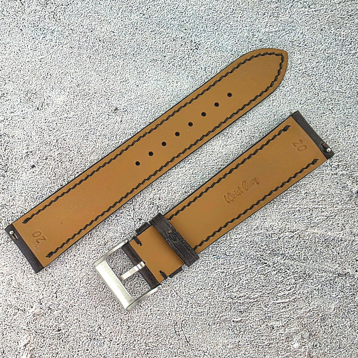 Shell Cordovan Hand Stitched Leather Strap 20mm Black