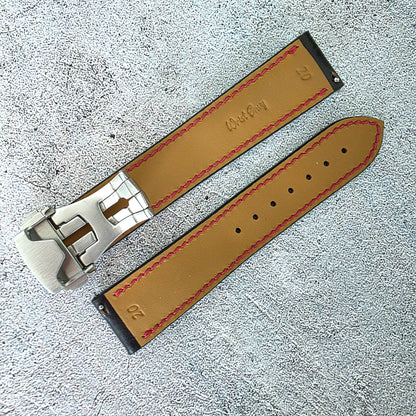 Shell Cordovan Hand Stitched Deployant Leather Strap 20mm Black Red