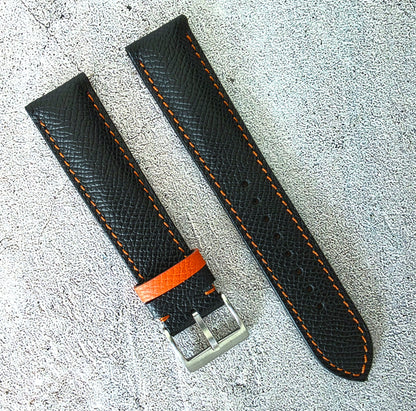 Epsom Padded Leather Strap 20mm Black Orange