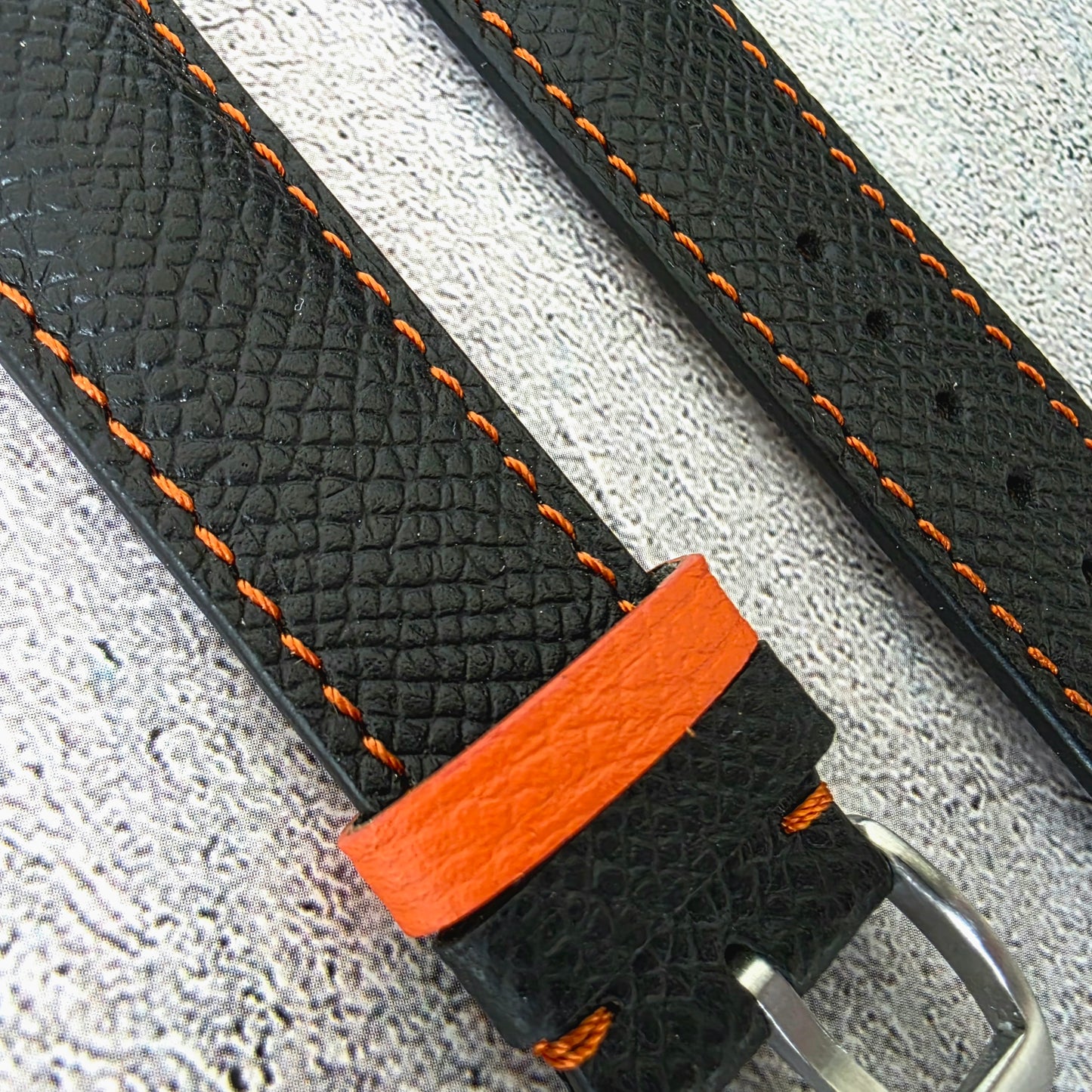 Epsom Padded Leather Strap 20mm Black Orange