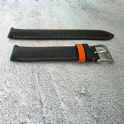 Epsom Padded Leather Strap 20mm Black Orange