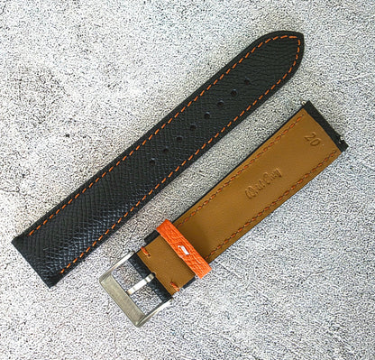 Epsom Padded Leather Strap 20mm Black Orange
